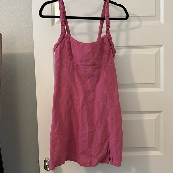 Zara pink mini slip dress with ties spaghetti straps size small linen cotton NWT - Picture 2 of 16